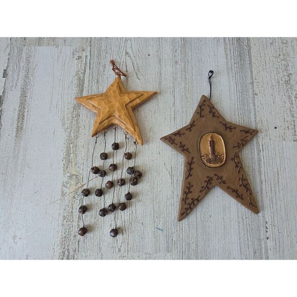 Vintage primitive star ornament Bell Xmas candle tree decor - Picture 1 of 8